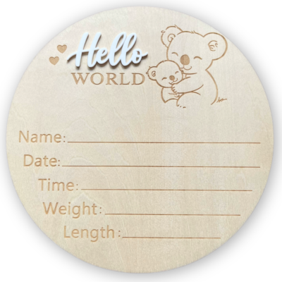 Hello World Koala Mum & Baby Birth Announcement Disc 🐨💕